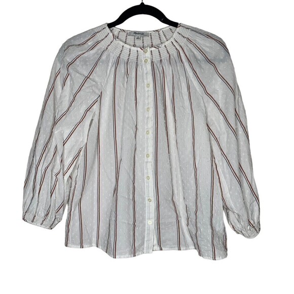 MADEWELL Womens Size XXS Smocked Neck Swiss Dot Blouse AJ995 Lightweight… - Picture 1 of 6